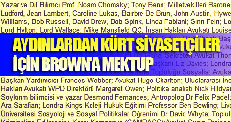 Aydınlardan Kürt siyasetçiler için Brown'a mektup