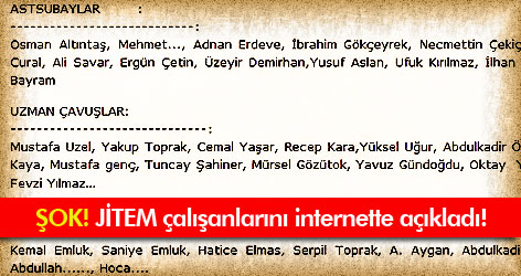 JİTEM çalışanlarını internette açıkladı