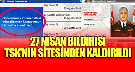 27 Nisan bildirisi TSK'nın sitesinden kaldırıldı