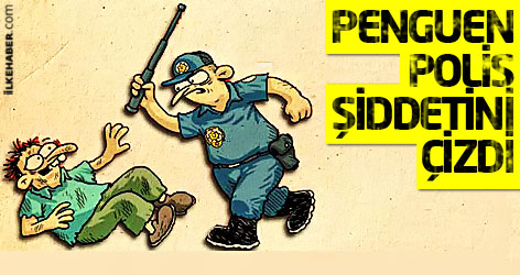 Penguen polis şiddetini çizdi
