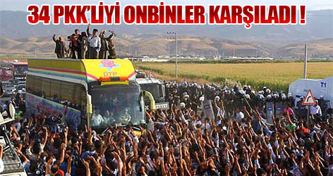 34 PKK'liyi onbinler karşıladı